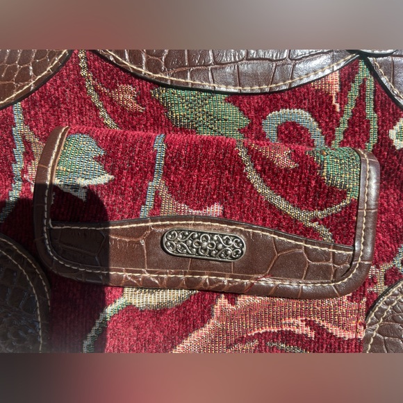 VTG Y2K Cottagecore Maroon Carpet Bag Tapestry purse w/ brown Croc faux leather - Picture 7 of 16